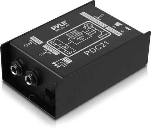 Premium Direct Injection Audio Box - Passive DI Unit Hum Eliminator w/Input Attenuator to Connect Guitar & Bass, 1/4'' Impedance Transformer Connector to Balanced & Unbalanced XLR, Black - Pyle PDC21 in Saudi Arabia