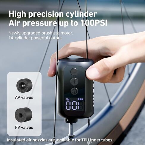 Mini Bike Pump Portable Bike Tire Pump with Gauge 100PSI Electric Bike Pump Mini Air Pump Tire Rechargeable Electric Tiny Bike Pump with Presta Schrader Valve Auto Stop A5S in Kuwait