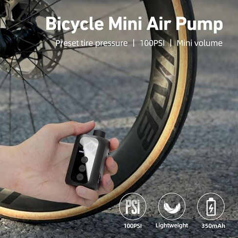 Mini Bike Pump Portable Bike Tire Pump with Gauge 100PSI Electric Bike Pump Mini Air Pump Tire Rechargeable Electric Tiny Bike Pump with Presta Schrader Valve Auto Stop A5S in Kuwait
