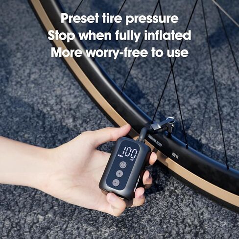 Mini Bike Pump Portable Bike Tire Pump with Gauge 100PSI Electric Bike Pump Mini Air Pump Tire Rechargeable Electric Tiny Bike Pump with Presta Schrader Valve Auto Stop A5S in Kuwait