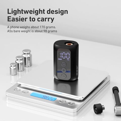 Mini Bike Pump Portable Bike Tire Pump with Gauge 100PSI Electric Bike Pump Mini Air Pump Tire Rechargeable Electric Tiny Bike Pump with Presta Schrader Valve Auto Stop A5S in Kuwait