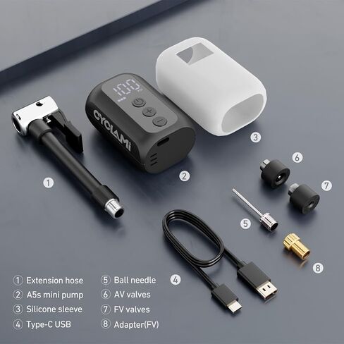 Mini Bike Pump Portable Bike Tire Pump with Gauge 100PSI Electric Bike Pump Mini Air Pump Tire Rechargeable Electric Tiny Bike Pump with Presta Schrader Valve Auto Stop A5S in Kuwait