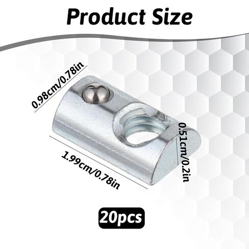 20 Pack 1/4-20 Threaded Steel Roll in T-Nut Accessories, T-Slot Nuts Hardwares with Ball Spring for Aluminum Extrusion Profile Rail in Kuwait
