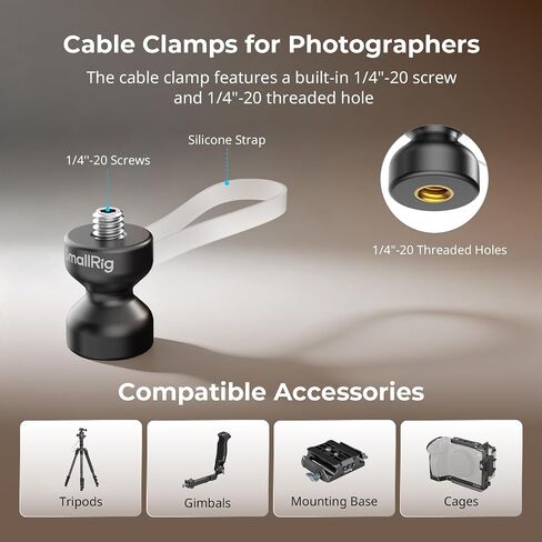 مشبك كابل SmallRig مع حزام سيليكون مرن، برغي مدمج 1/4 بوصة - 20 وفتحة ملولبة، للحوامل الثلاثية والجيمبال وقواعد التثبيت والأقفاص (10 قطع، أسود) - 6527 in Kuwait