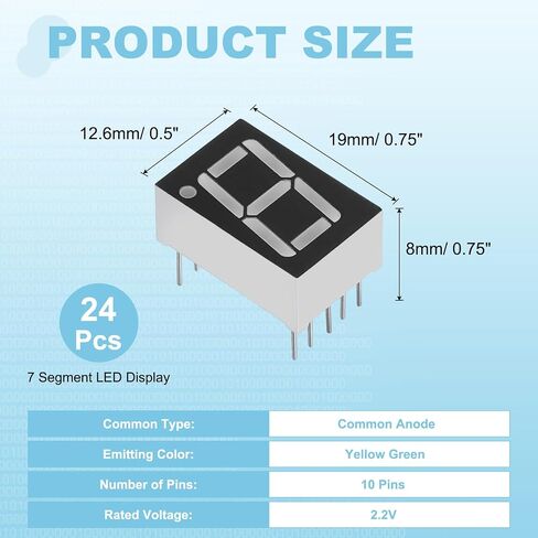 MECCANIXITY 24 قطعة 7 قطعة LED أنبوب رقمي، 5161BG-7.3 الأنود المشترك 10 دبوس 1 بت 2.2 فولت وحدة عرض شريحة LED للوحة التشغيل الإلكترونية، اللوحة، المؤقت، أصفر أخضر in Kuwait