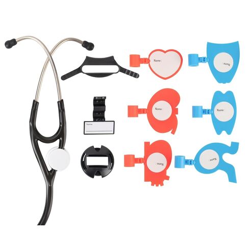 10 قطع من علامة اسم سماعة الطبيب المخصصة لإكسسوارات سماعات الطبيب MDF وLittmann مع غطاء سماعة الطبيب، مشبك قابل للتعديل لبطاقة تعريف الاسم للطبيب والممرضة. هدية طالب طبي in Kuwait