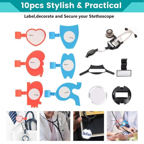10 قطع من علامة اسم سماعة الطبيب المخصصة لإكسسوارات سماعات الطبيب MDF وLittmann مع غطاء سماعة الطبيب، مشبك قابل للتعديل لبطاقة تعريف الاسم للطبيب والممرضة. هدية طالب طبي in Kuwait