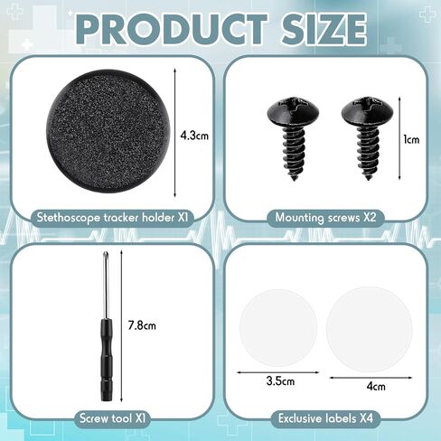 1 Set Stethoscope Tracker Holder Compatible with Airtag, Digital Stethoscope Safety Tracker Case with with 4 Name Stickers 2 Screws, 1 Screwdriver Compatible Prevent Loss in Kuwait