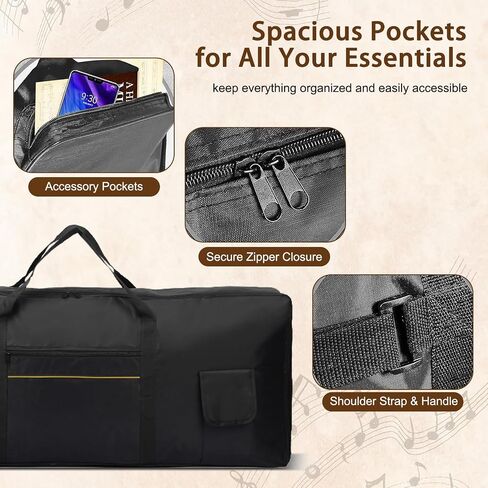 61 Key Keyboard Case, Waterproof 420D Oxford Electronic Piano Bag with Soft Padding, Portable Carrying Case with Top Handle Only, 1 Front Pocket, Fits 38.6"x16.1"x5.1" Keyboard, Black in Kuwait