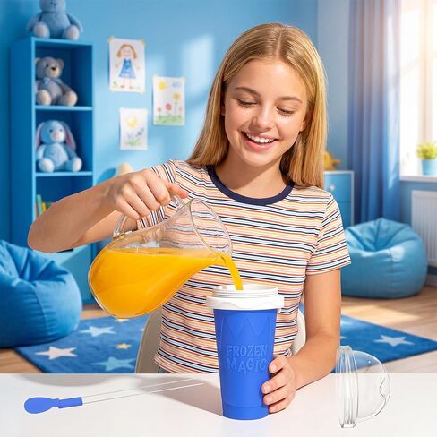 Slushy Maker Cup, Portable Slushy Cup, Slushie Cup Maker, Frozen Cooling Cup with Straw for Juices, Milk and Ice Cream (Blue) in Kuwait