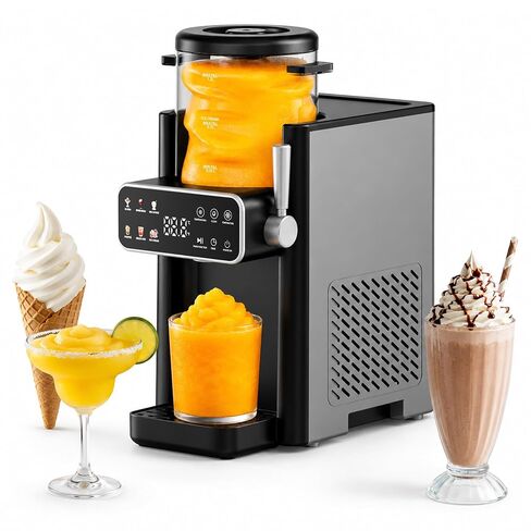 Slushie Machine for Home No Ice Needed Frozen Drink Maker with 6 Preset Modes for Ice Cream, Frappés, Milk Shake, Slushy Machine with LED Display Ideal for Family Gathering, Black, 1 Pack+6 Modes in Saudi Arabia