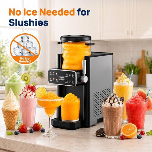 Slushie Machine for Home No Ice Needed Frozen Drink Maker with 6 Preset Modes for Ice Cream, Frappés, Milk Shake, Slushy Machine with LED Display Ideal for Family Gathering, Black, 1 Pack+6 Modes in Saudi Arabia