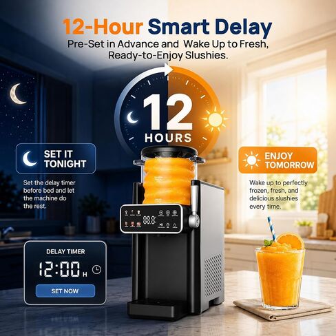 Slushie Machine for Home No Ice Needed Frozen Drink Maker with 6 Preset Modes for Ice Cream, Frappés, Milk Shake, Slushy Machine with LED Display Ideal for Family Gathering, Black, 1 Pack+6 Modes in Saudi Arabia