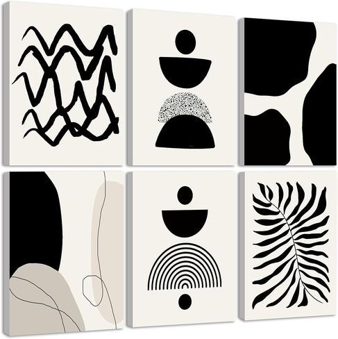 Drsoum Abstract Boho Wall Art Minimalist Geometric Framed Boho Room Decor Black Line Art Mid Century Modern Prints Bohemian Living Room Bedroom Ready to Hang 8x10inx6pcs (Framed) in Kuwait