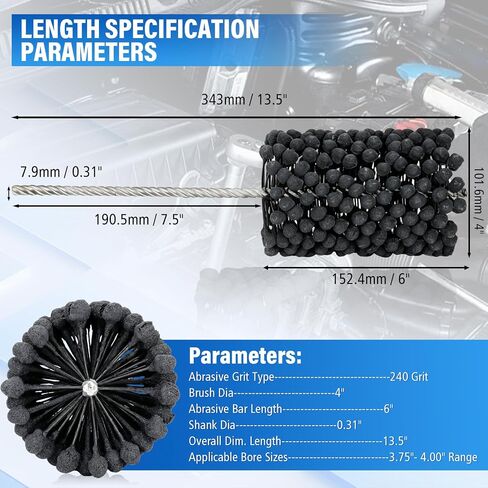 Cylinder Hone Tool 4 Inch with 240 Grit Ball Brush, Flexible Cylinder Ball Hone for Engine Ball Honing and Deburring, Ideal for Engine Rebuilding Applications with Cast Iron, Steel, Mild Steel. in Kuwait