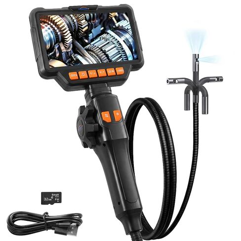 Dual Lens Articulating Borescope Camera, 6.2mm Borescope Endoscope with 5" IPS Screen, 720P HD, 4.9FT Gooseneck Cable, IP67 Waterproof Snake Cameras with 7 Lights for Automotive, Plumbing in Kuwait
