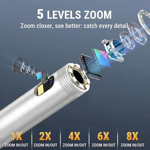 Dual Lens Articulating Borescope Camera, 6.2mm Borescope Endoscope with 5" IPS Screen, 720P HD, 4.9FT Gooseneck Cable, IP67 Waterproof Snake Cameras with 7 Lights for Automotive, Plumbing in Kuwait