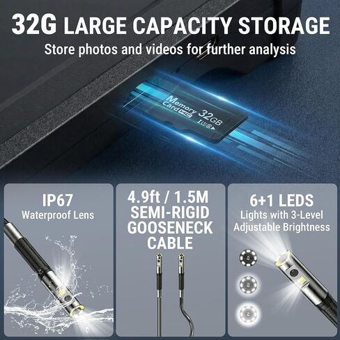 Dual Lens Articulating Borescope Camera, 6.2mm Borescope Endoscope with 5" IPS Screen, 720P HD, 4.9FT Gooseneck Cable, IP67 Waterproof Snake Cameras with 7 Lights for Automotive, Plumbing in Kuwait