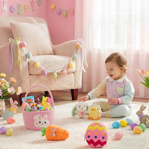 Wangchao Craft Baby Easter Basket 7 PCS My First Easter Basket for Kids Plush Plush Bunny Egg Chick Carrot for Baby Toddler Girls Boys Party Decorations (Easter Basket) in Kuwait