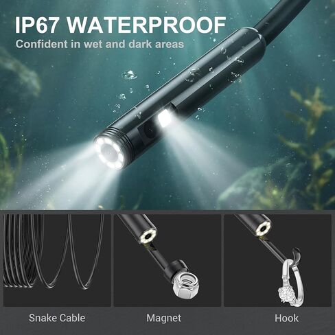 Dual-Lens Endoscope Camera with Light, 1920P HD Borescope Inspection Camera with 8+1 Adjustable LED Lights, IP67 Waterproof Endoscope with 16.4FT Semi-Rigid Snake Cable for iOS and Android in Kuwait