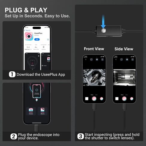 Dual-Lens Endoscope Camera with Light, 1920P HD Borescope Inspection Camera with 8+1 Adjustable LED Lights, IP67 Waterproof Endoscope with 16.4FT Semi-Rigid Snake Cable for iOS and Android in Kuwait
