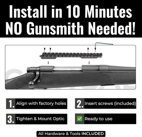 Gotical Single Picatinny Rail, 6.7 Inches 16 Slots, for Mossberg Patriot/ATR 100 Short Action Scope Mount – 0 MOA Short Ranger Upton 500 Yards, CNC Machined 6061 T6 Aluminum Matte Black in Kuwait