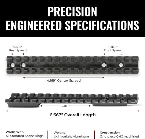 Gotical Single Picatinny Rail, 6.7 Inches 16 Slots, for Mossberg Patriot/ATR 100 Short Action Scope Mount – 0 MOA Short Ranger Upton 500 Yards, CNC Machined 6061 T6 Aluminum Matte Black in Kuwait