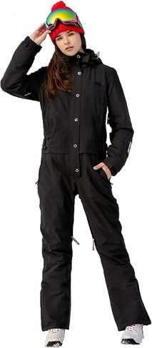 Womens One Piece Ski Suit Colorful Jumpsuits Snowboard Snowsuits Winter Waterproof fo(3XL,Blk) in Kuwait