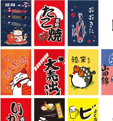 12 Pieces Japanese Sushi Hanging Flags Doorway Curtain Cotton Linen Beauty Prints Polyester Ornament Suitable for Shop Cafe in Kuwait