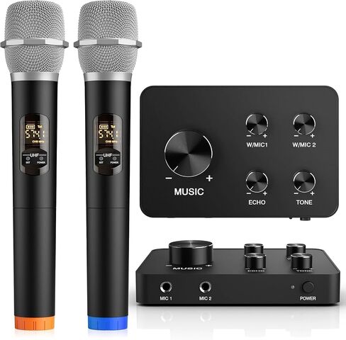 Wireless Karaoke Microphone System, Dual Handheld Mixer Wireless Microphones for Smart TV, Speaker & Amplifier, HDMI/AUX in/Out, 100FT, Dynamic Microphonefor Home Karaoke, Singing, Church & Wedding in Kuwait