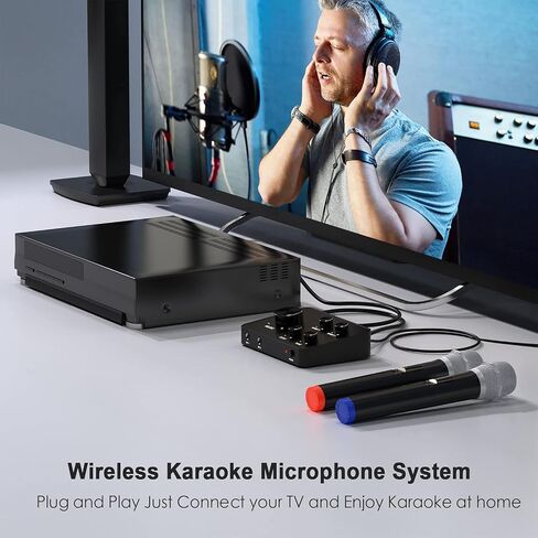 Wireless Karaoke Microphone System, Dual Handheld Mixer Wireless Microphones for Smart TV, Speaker & Amplifier, HDMI/AUX in/Out, 100FT, Dynamic Microphonefor Home Karaoke, Singing, Church & Wedding in Kuwait