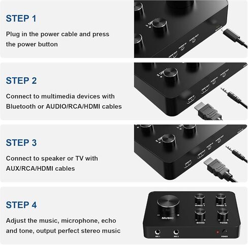 Wireless Karaoke Microphone System, Dual Handheld Mixer Wireless Microphones for Smart TV, Speaker & Amplifier, HDMI/AUX in/Out, 100FT, Dynamic Microphonefor Home Karaoke, Singing, Church & Wedding in Kuwait