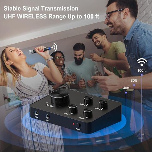 Wireless Karaoke Microphone System, Dual Handheld Mixer Wireless Microphones for Smart TV, Speaker & Amplifier, HDMI/AUX in/Out, 100FT, Dynamic Microphonefor Home Karaoke, Singing, Church & Wedding in Kuwait
