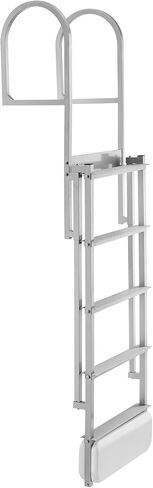 VEVOR Retractable Dock Ladder, 5 Steps, Aluminum Alloy Pontoon Boat Swim Ladder with Auto-Lift Float, Non-Slip Wide Steps, Adjustable Height, 500 lbs Weight Capacity, for Lake Swimming, Pool, Boat in Kuwait