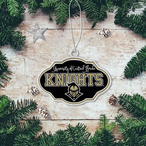 UCF Knights Central Florida إطار بتصميم زينة عيد الميلاد مع شعار الفريق فضي معدني لتزيين شجرة الهدايا in Kuwait