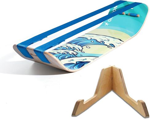 GIBBON SlackBoard Plus & Stand - لوح توازن Slackline 2 في 1 للبالغين - معدات التمارين الرياضية وتدريبات الصالة الرياضية المنزلية - مدرب التوازن الخشبي، تمرين المكتب الدائم، اليوغا، خفة الحركة، البيلاتيس، الأساسية، اللياقة البدنية in Kuwait