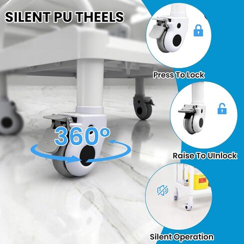 3 Tiers Medical Carts with 360° Wheels, 330LBS Rolling Utility Cart, Medical Trolley Cart with 2 Drawers, Trash Cans & Dirt Buckets, Medical Mobile Trolley Cart for Dental Clinics and Beauty Salon in Kuwait