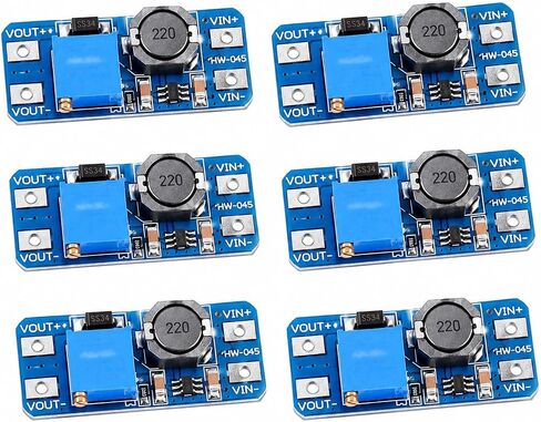 6 عبوات MT3608 DC-DC Boost Converter 2A، وحدة منظم جهد تصاعدي قابلة للتعديل 2V-24V إلى 5V-28V، كفاءة عالية تصل إلى 93%، لوحة إمداد الطاقة للإلكترونيات DIY، Arduino، محرك LED in Kuwait