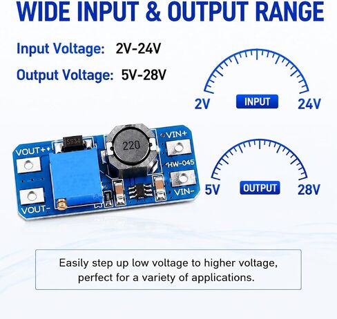 6 عبوات MT3608 DC-DC Boost Converter 2A، وحدة منظم جهد تصاعدي قابلة للتعديل 2V-24V إلى 5V-28V، كفاءة عالية تصل إلى 93%، لوحة إمداد الطاقة للإلكترونيات DIY، Arduino، محرك LED in Kuwait