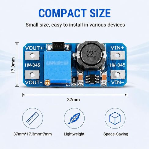 6 عبوات MT3608 DC-DC Boost Converter 2A، وحدة منظم جهد تصاعدي قابلة للتعديل 2V-24V إلى 5V-28V، كفاءة عالية تصل إلى 93%، لوحة إمداد الطاقة للإلكترونيات DIY، Arduino، محرك LED in Kuwait