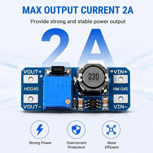 6 عبوات MT3608 DC-DC Boost Converter 2A، وحدة منظم جهد تصاعدي قابلة للتعديل 2V-24V إلى 5V-28V، كفاءة عالية تصل إلى 93%، لوحة إمداد الطاقة للإلكترونيات DIY، Arduino، محرك LED in Kuwait
