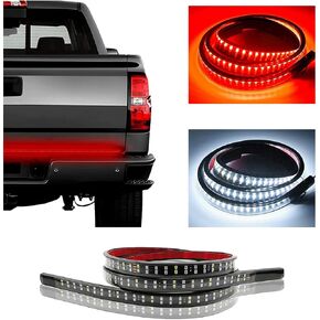 47" LED Tailgate Light Bar, IP67 Double Row LED Tail Strip Turning Signals Lights, Red Brake Running White Reverse Lights with Connector Wire, Universal Rear Light Bar for Pickup Trailer SUV RV Van