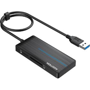 KOOTION USB 3.0 Hub with 2ft Cable, SD/TF Card Reader Ports, Ultra Slim 3-Port USB 3.0 Data Hub with LED Indicator, Black