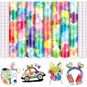 Tintnut Tie Dye Permanent Vinyl, Easter Pattern Adhesive Vinyl - 8 Sheets 12"x10", Watercolor Clouds Outdoor Vinyl Compatible with Cricut or Silhouett for Decor Self Sticker