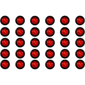 Sidaqi 30PCS Round 3/4" LED Marker Lights Amber 12VDC Front Rear Side Clearance Lights for Stop Turn Signal Taillight Waterproof 3LED Trailer Marker Lights for Trailer Truck Car RV Van Caravan Boat