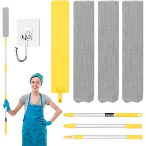 Retractable Gap Dust Cleaner with 71" Extension Long Handle, Under Fridge Cleaning Tool with 3 Washable Microfiber Dusting Cloths, Gap Dusters for Cleaning Under Appliance Refrigerator Furniture Couch