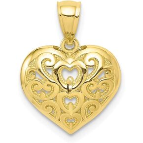 10k Yellow Gold Filigree Heart Pendant Puffed Love Charm Fashion