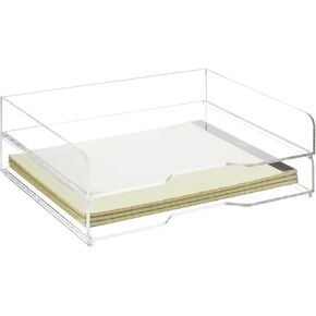 MyGift Premium Clear Acrylic Stackable Office Desk Paper Tray Document Letter Sorter, Desktop File Folder Mail Stationery Storage Organizer Stacking Rack, Set of 2