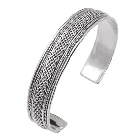 Mens Silver Bangle - Men's 925 Sterling Silver Bangle Braided Details, Solid Heavy Silver Cuff Bangle for Men - Ideal gift for him