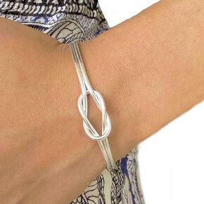 Sterling Silver Dainty Minimalist Knot Cuff Bracelet, Simple Silver Tied Wires, Adjustable 6 3/4 inches Cuff, Women size M-L, Gift for Her